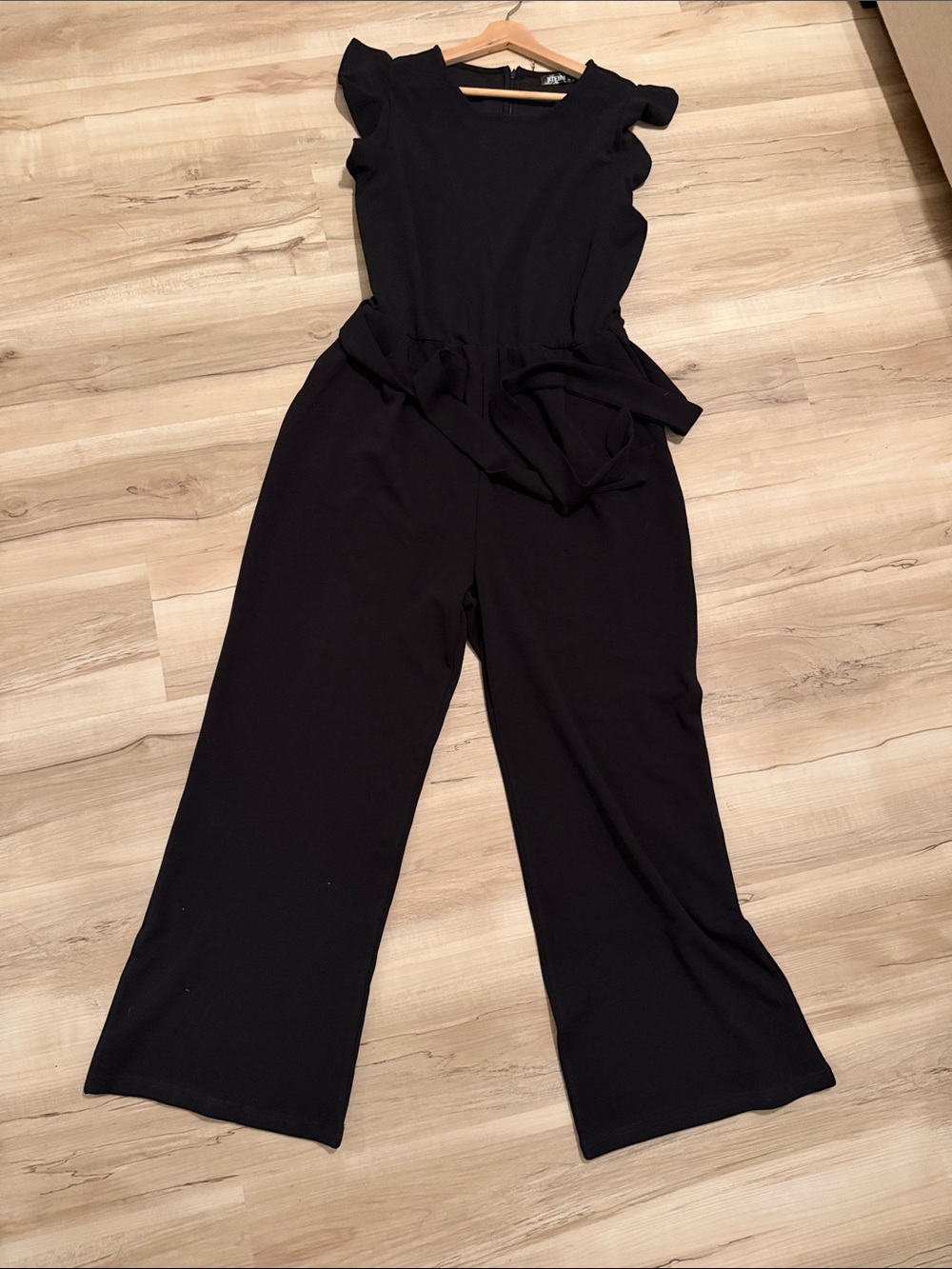 Black Ruffle-Sleeve Wide-Leg Jumpsuit